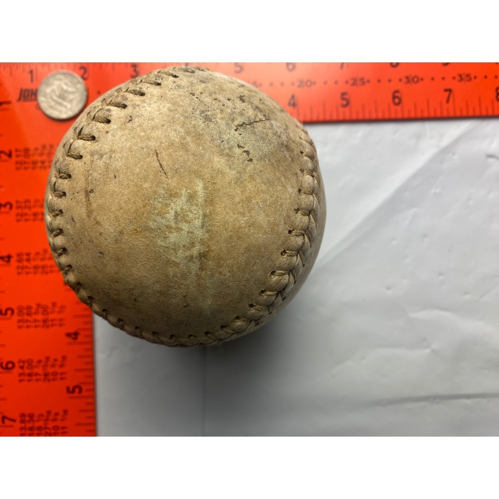 Vintage Leather Softball Approx 4 Inch Heavily Worn Unbranded Display Decor